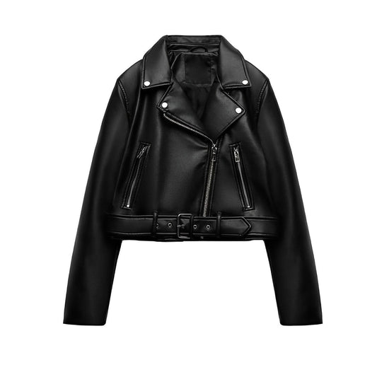 JO | PU jacket with zipper and belt