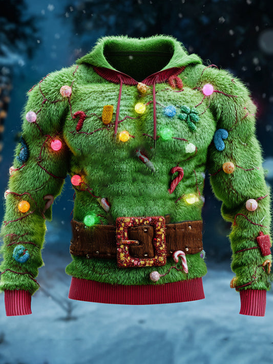 Comstylish Christmas Santa Claus Lights Warm Plush Hoodie