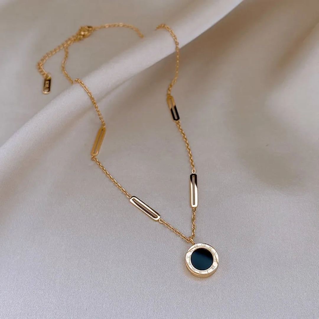 Roman Black Pendant Gold Necklace