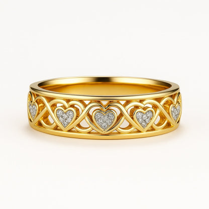 Hollow Zirconia Heart Gold Ring