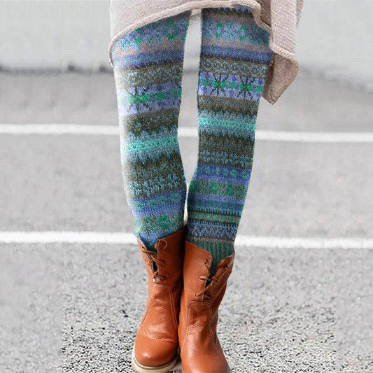 Retro Christmas Pattern Knitted Print Leggings artswardrobe