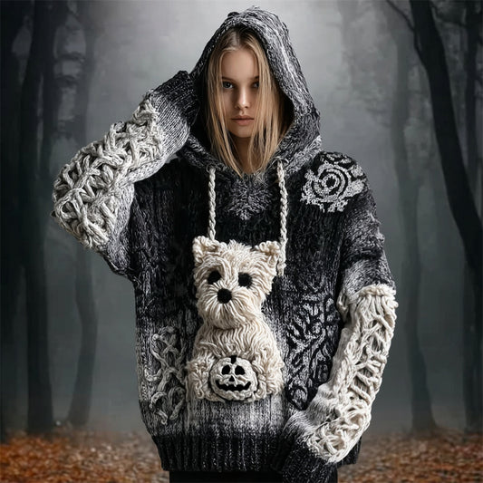Halloween Cairn Terrier Dog & Pumpkin Women's Hooded Sweater artswardrobe