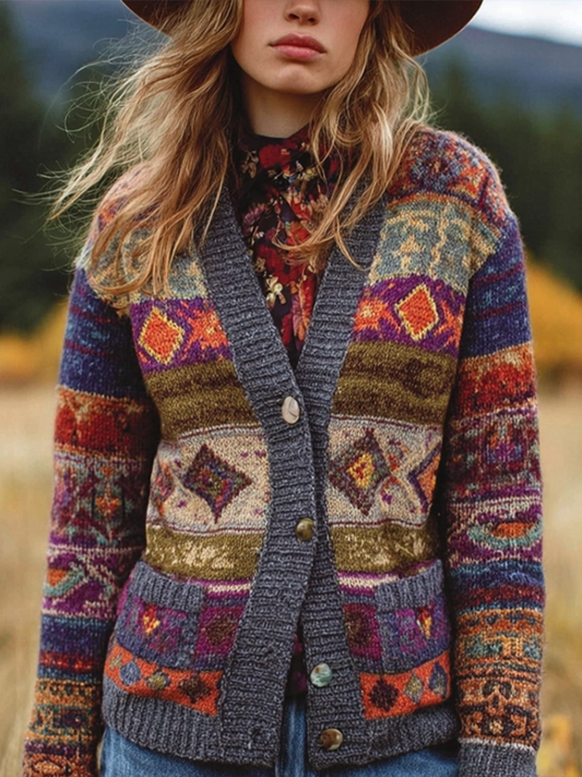 Comstylish Women's Retro British Style Button Casual Knitted Sweater Coat