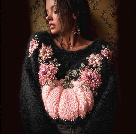 Comstylish Women's Christmas Pumpkin Element Knitted Sweater
