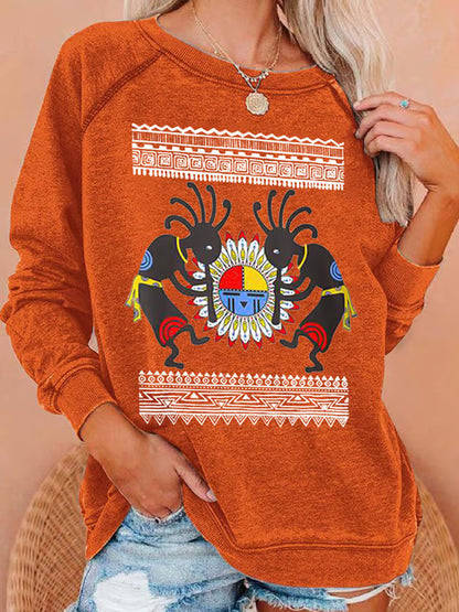 Comstylish Retro Native American Heritage Month Kachina Kokopelli Print Sweatshirt