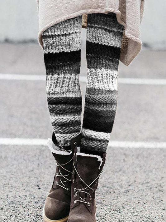 Vintage Black & White Patchwork Cozy Knit Leggings elevenforest