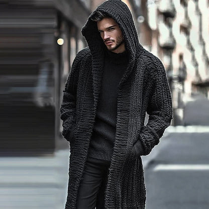 Men'S Knitted Hooded Long Sweater Cardigan elevenforest