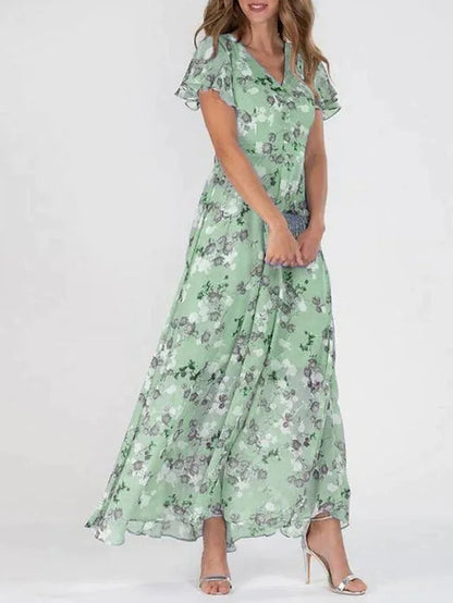 KS | Maxi dress with ruffled sleeves and floral pattern