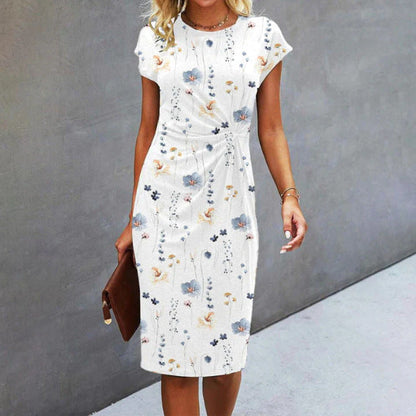KS | Midi dress with floral pattern and twisted front