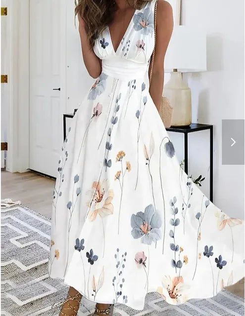 KS | V-neck floral sleeveless maxi dress