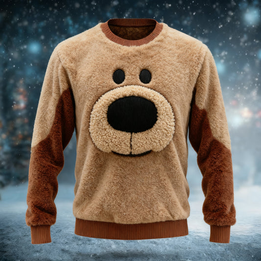 Comstylish Men's Fun Christmas Plush Dog Warm Pullover