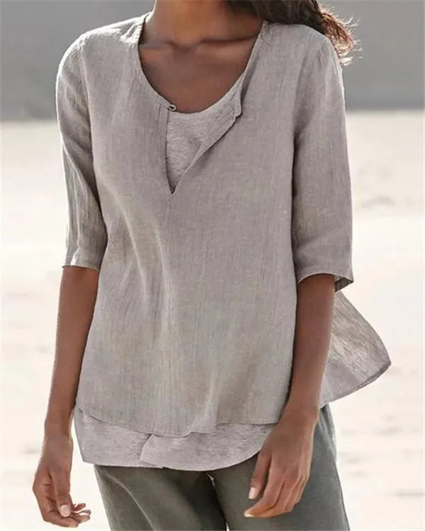 KS | Women's Clothing Half Sleeves V Neck Casual Solid Shirts