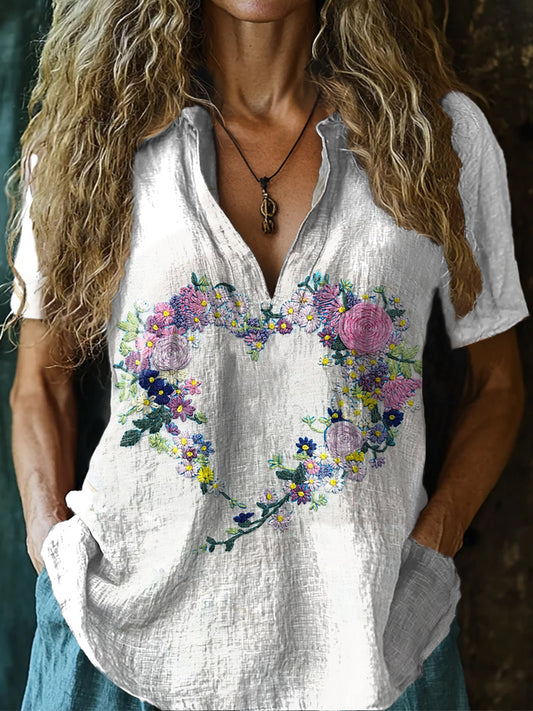 Women's Floral Heart Pattern Art Print Casual Short Sleeve Comfortable