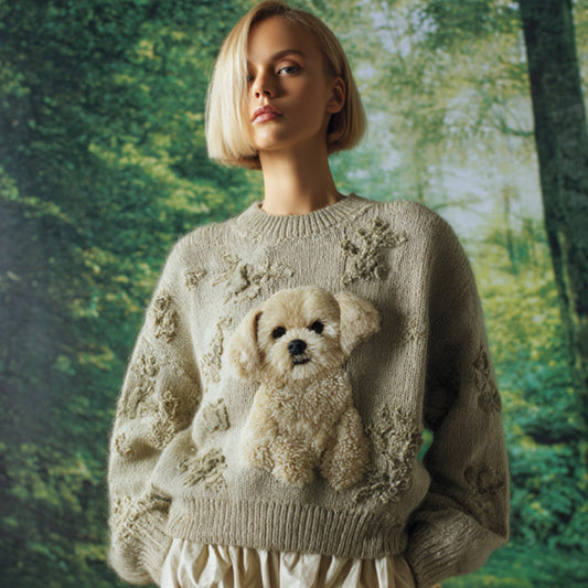 Comstylish Women's Vintage Mohair Dog Embroidered Sweater