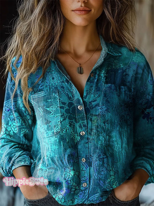 Women's Vintage Floral Art Print Casual Long Sleeve Comfortable Cotton