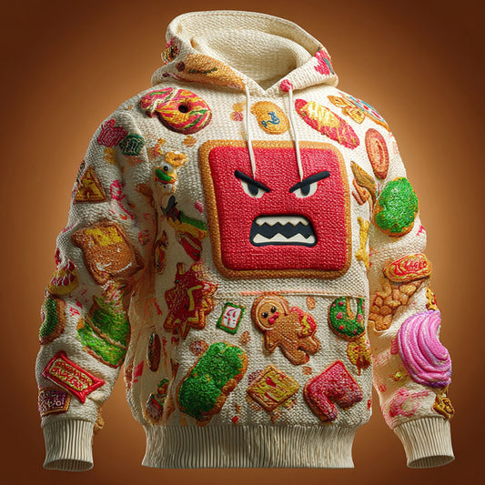 Comstylish Men's Angry Gingerbread Man Hooded Ugly Sweater