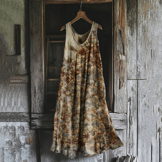 Vintage Rust Dyed Art Tank Midi Dress artswardrobe