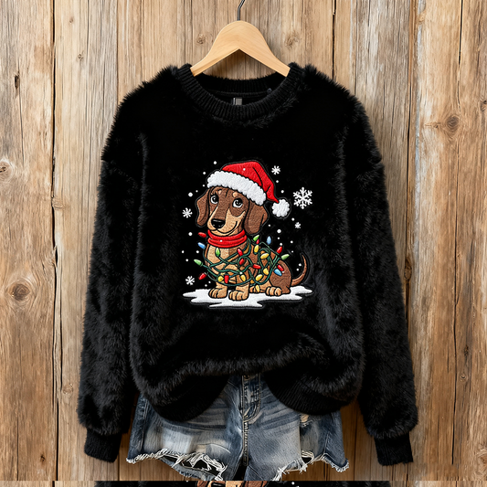 Comstylish Lady Christmas Winter Warmth Round Neck Flannel Sweatshirt