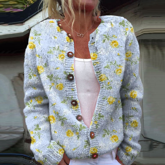 Lovely Flower Art Print Buttoned Cardigan Sweater artswardrobe