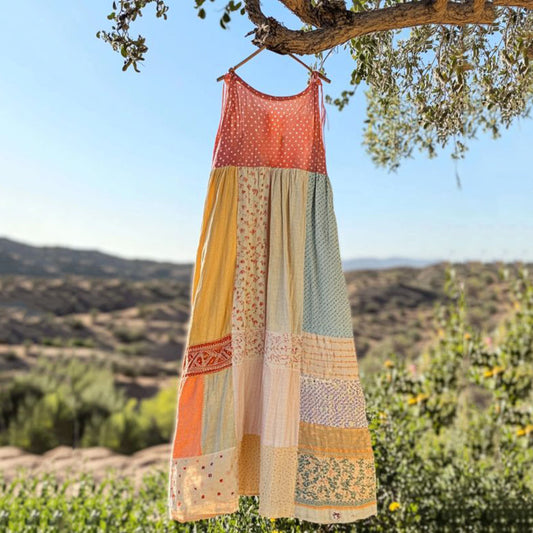Vintage Floral Patchwork Art Linen Tank Dress artswardrobe