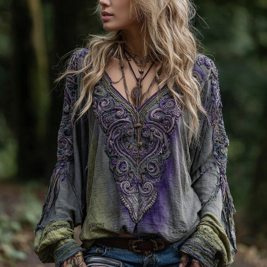 Women's Vintage Viking Celtic Knot Art Pattern Linen Shirt artswardrobe