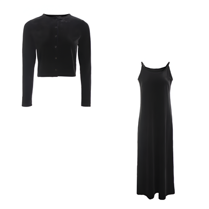 JO | Elegant velvet vest and belted dress set