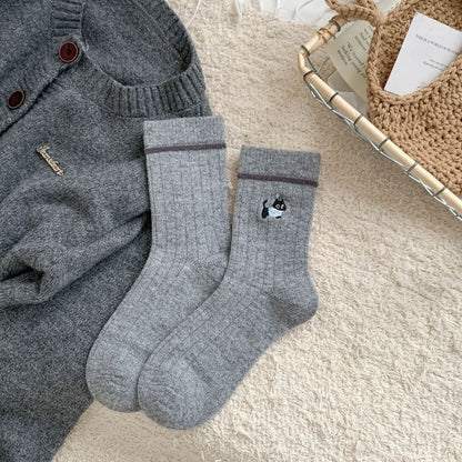 Comstylish Fair Isle Style Kitten Wool Mid-calf Socks