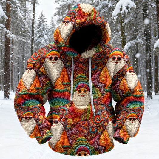 Comstylish Men's Groovy Hippie Santa Art Cozy Plush Hoodie