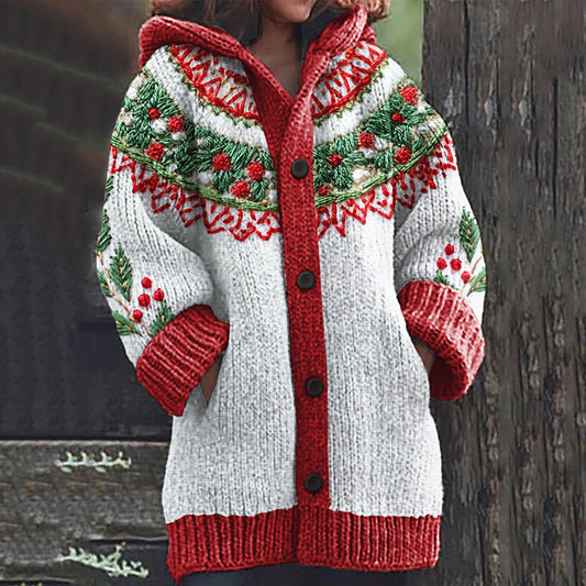 Christmas Tree Decoration Embroidered Printed Sweater Cardigan elevenforest
