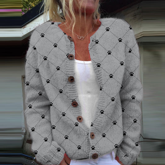Comstylish Dog Paw Print Casual Knitted Cardigan