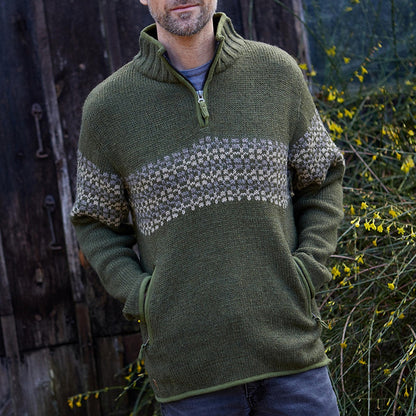 Vintage Warmth Norwool Icelandic Knit Jacquard Half Zip Collar Sweater（Unisex ） elevenforest
