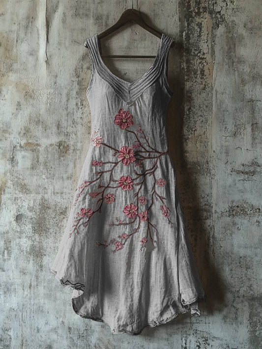 Vintage Celtic Knot With Cherry Blossoms Pattern Linen Tank Dress artswardrobe