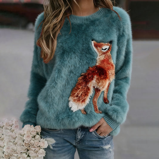 Vintage Fox Art Women's Cozy Plush Sweater