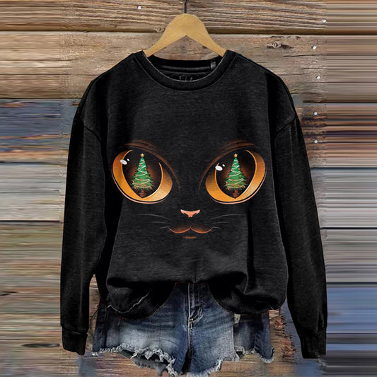 Abstract Creative Christmas Tree In Cat Eyes Print Crew Neck Casual Sweatshirt elevenforest