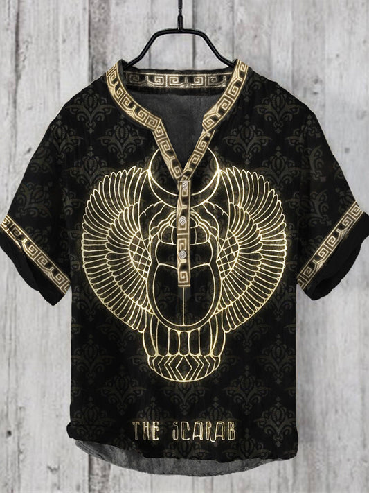 Vintage Egyptian Scarab Print Men's Casual V-neck Shirt artswardrobe