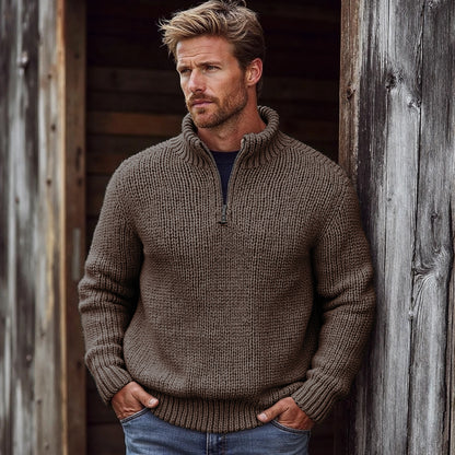 Men's Retro Solid Color Half Zip Collar Sweater artswardrobe