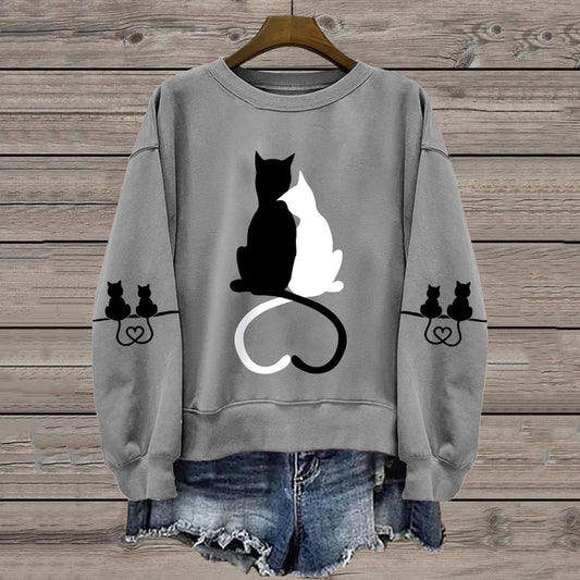 Women's Love Cute Cat Print Casual Sweatshirt elevenforest
