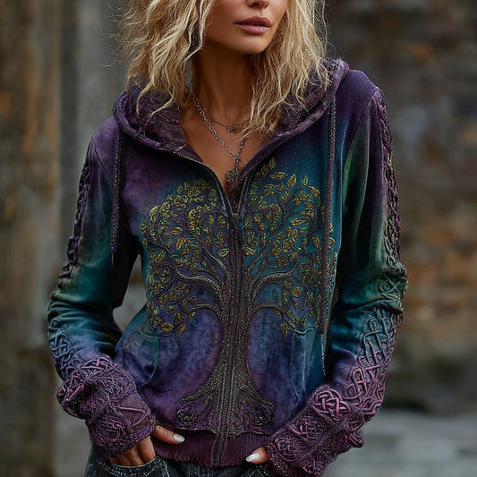 Women's Viking Celtic Knot Tree Of Life Comfort Warm Zip Hoodie artswardrobe