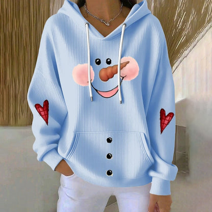 Comstylish Women's Christmas Snowman Print Casual Hoodie