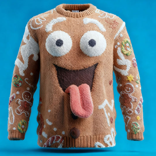 Comstylish Retro Fun Gingerbread Man Cozy Ugly Christmas Sweater