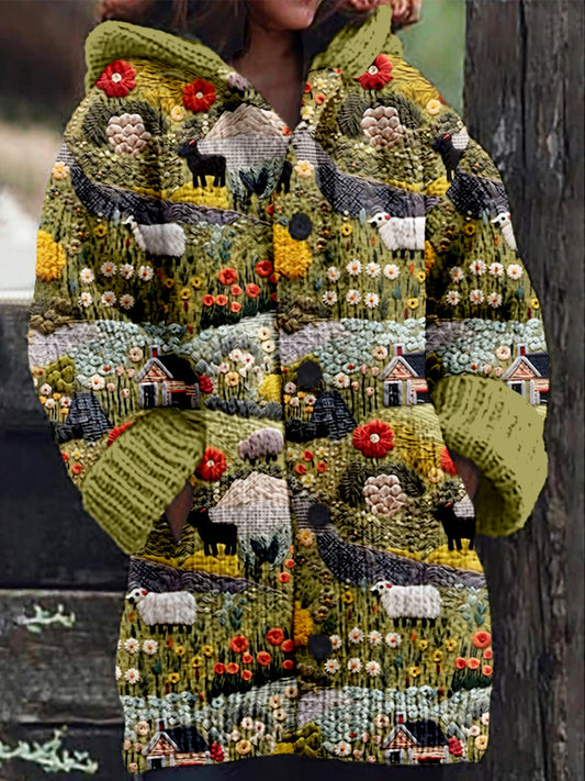 Vintage Farmyard Embroidery Pattern Comfy Cardigan artswardrobe