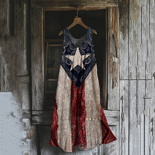 Women's Independence Day Flag Print Cotton And Linen Dress artswardrobe