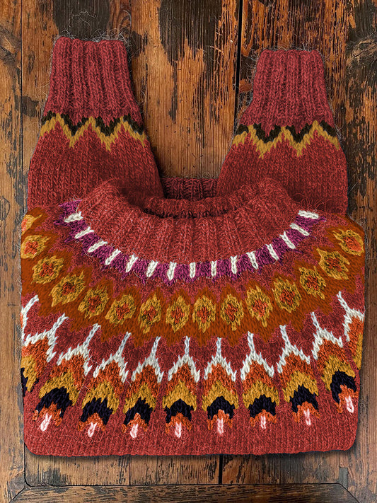 Vintage Icelandic Knit Jacquard Warmth Crew Neck Sweater（Unisex） elevenforest