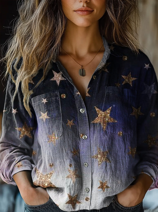 Women's Gradient Star Pattern Art Print Casual Long Sleeve Comfortable
