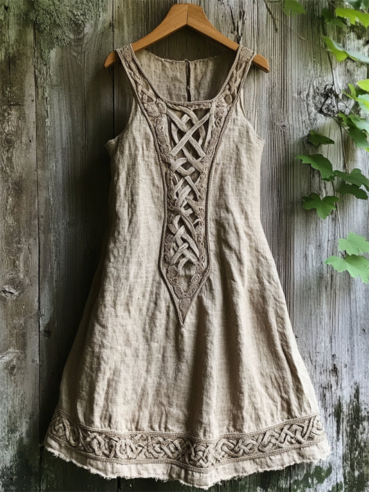 Medieval Viking Celtic Knot Patchwork Linen Tank Dress artswardrobe