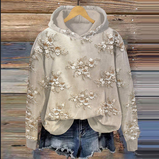 Comstylish Vintage Floral Embroidery Art Women's Cozy Hoodie