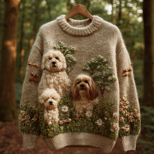 Comstylish Women's Vintage Mohair Dog Embroidered Sweater