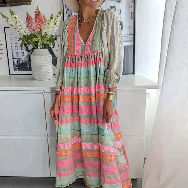KS | Long-sleeved maxi dress with V-neckline