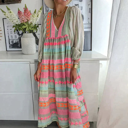 KS | Long-sleeved maxi dress with V-neckline