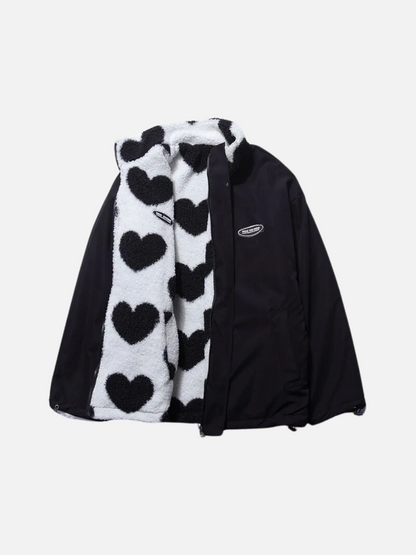JO | Warm autumn coat with a cozy lining and pretty heart pattern